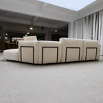 Modern Curved Modular Sectional Sofa with Premium Chenille Fabric & Matte Black Metal Accents